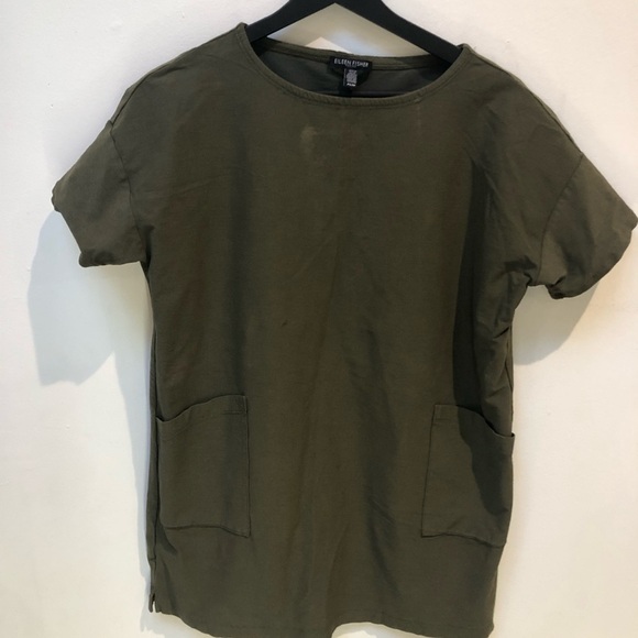 Elileen fisher Olive Green T-Shirt with Pockets - Picture 1 of 6